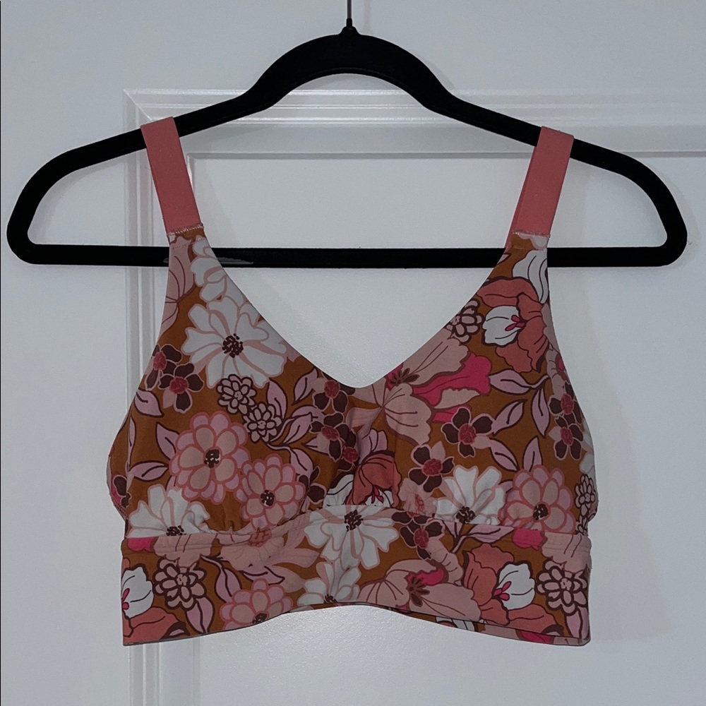 Aerie Pink and Brown Floral Sports Bra